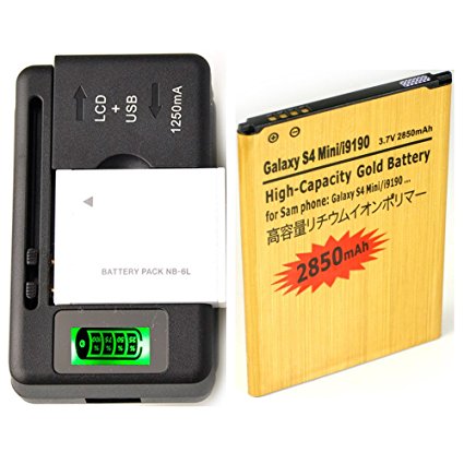 Gold Extended Samsung Galaxy S 4 Mini GT-I9190 High Capacity Battery B500AE B500BE B500BU B500BZ   Universal Battery Charger With LED Indicator For Samsung Galaxy S 4 Mini GT-I9190 / Samsung Galaxy S4 Mini GT-I9192 GT-I9195 2850 mAh