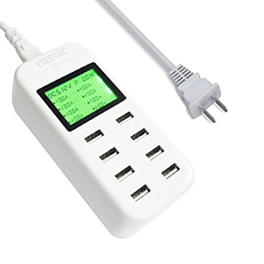 USB Charging Station, Yikeshu 8 Port Smart USB charger Wall Charger Mains Charger Travel Adapter with LCD Display for smartphone tablets and other mobile devices
