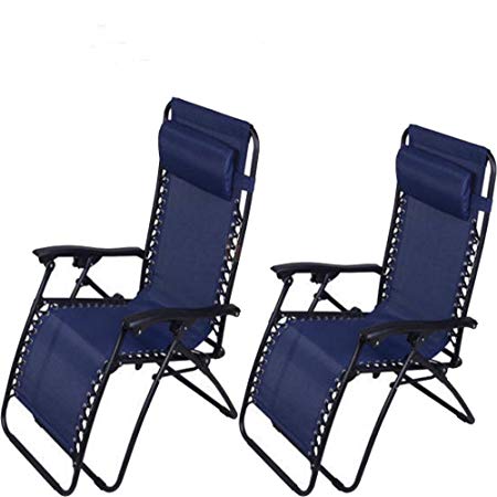 FCH 2 Folding Adjustable Zero Gravity Recliner Chairs for Outdoor Lounge Patio Pool Beach Yard Chair With cup holder/Utility Tray (BLUE)