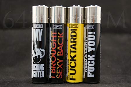 4 New Refillable Original Clipper Lighters Funny Sayings Design