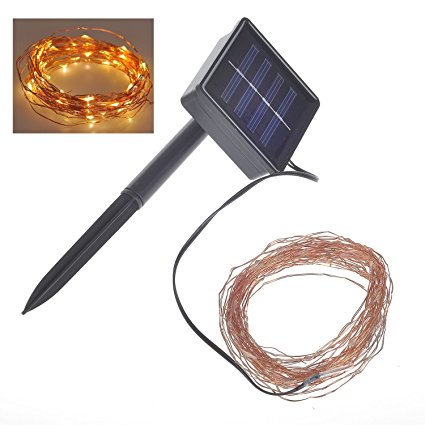 33ft/100 LED Solar Starry Solar String Lights Warm White LED's on a Flexible Copper Wire with Solar Panel - Your Easy Way to Create "Instant Atmosphere" Anywhere. Recreate the Casual, Inviting Ambience of the Wine Country in just Minutes