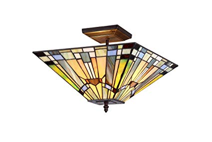 Chloe Lighting Chloe Lighting Kinsey 2-Light Tiffany Style Mission Semi Flush Ceiling Fixture with 14 in. Shade