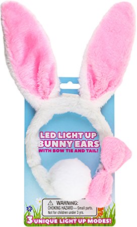Kangaroo Light Up Toys- LED Plush Easter Bunny Ears and Tail, Plus Bowtie