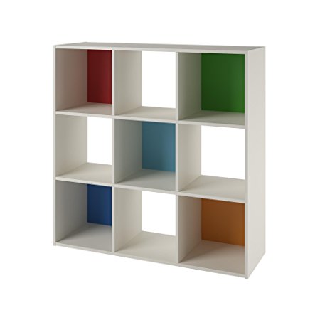 SystemBuild Wink 9 Cube Storage Bookcase, White/Multi-Color
