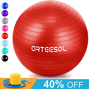 arteesol Exercise Yoga Ball, Extra Thick Stability Balance Ball (45-75cm), Professional Grade Anti Burst&Slip Resistant Balance, Fitness&Physical Therapy, Birthing Ball with Air Pump