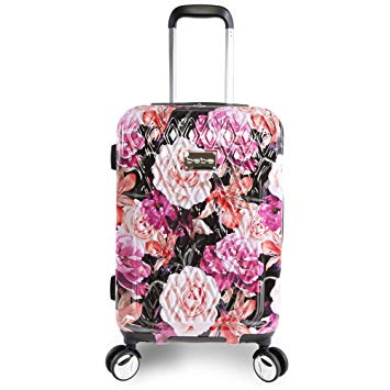 BEBE Women's Marie 21" Hardside Carry-on Spinner Luggage, Black Floral Print