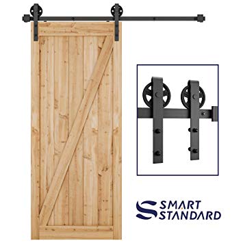 SMARTSTANDARD 6ft Heavy Duty Sturdy Sliding Barn Door Hardware Kit - Smoothly and Quietly-Easy to Install-Includes Step-by-Step Installation Instruction Fit 36" Wide Door Panel(Big Industrial Hanger)