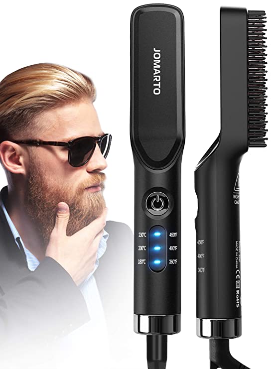 Beard Straightener for Men, JOMARTO 3-in-1 Anti-Scald Ionic Beard Straightening Comb 30s Fast Heated Beard Brush 3 Temperature Settings, Perfect For Home Travel and Salon