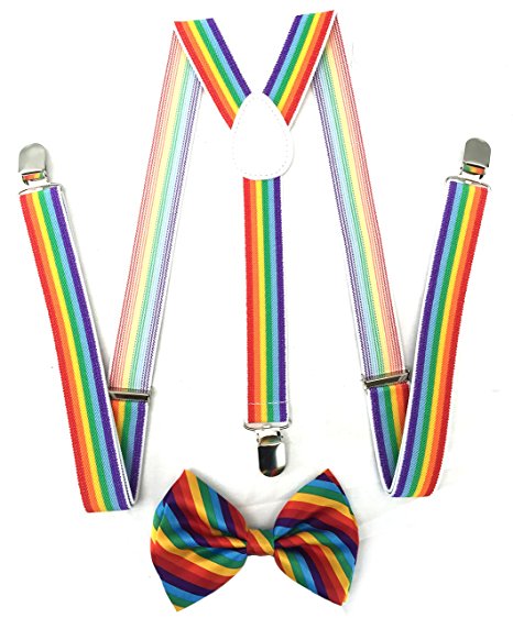 Premium Quality 1 Inch Suspender & 4.5 Inch Bowtie Combo Set, Mens Womens Unisex