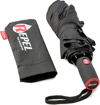 Repel Travel Umbrella -Dupont Teflon Certified Blizzard-Proof Fiberglass Reinforced 9-Rib Technology Lifetime Warranty Portable Compact Mini Umbrellas Auto Open Close Windproof Black