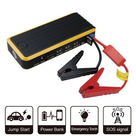 ccbetter CS401 Emergency Engine Jump Starter Suitable for 12V Auto Boat Vehicle Battery Built-In LED Flashlight for SOS 12000 mAh Portable Power Bank backup Charger External Battery Pack for Smart Phones Tablets Laptop and Other Digital Devices Yellow and Black