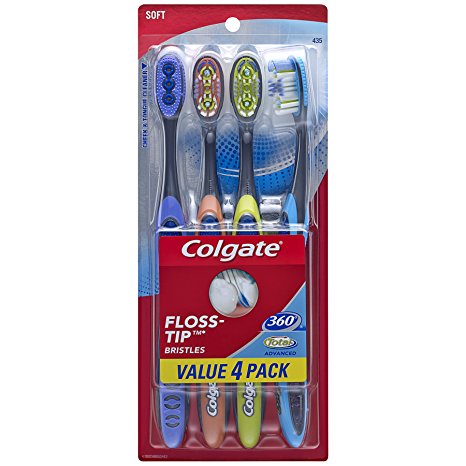 Colgate 360 Total Advanced Floss-Tip Slim Toothbrush, Soft (4 Pack)