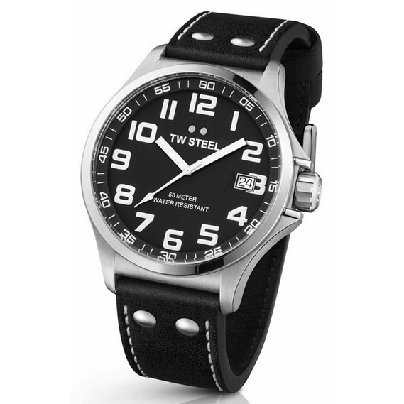 TW Steel Pilot TW408 Black Leather Watch - 45 mm