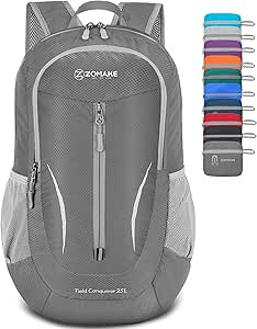 ZOMAKE Ultra Lightweight Packable Backpack 25L - Foldable Hiking Backpacks Water Resistant Small Folding Daypack for Travel(Dimgray NEW)