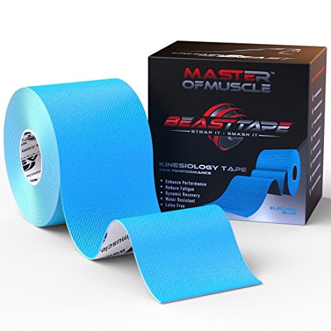 Kinesiology Tape Featuring Latest Strapping and Taping Applications For Best Results - Best Therapeutic Sports Tape for Injury and Performance - Ideal for Knee, Shoulder, Elbow, Ankle, Neck Pain and Much More - Superior Waterproof Technology and Adhesion – Latex Free – FDA & CE Approved - Available in Black, Pink and Blue