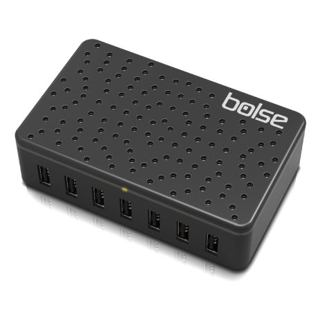 Bolse 60W  12-Amp 7-Port Fast Charging USB Wall  Desktop Charging Station With SmartIC74887481 Technology - Full Speed Charging for iPhone 6S 6S Plus 6 6 Plus 5s 5 iPad Samsung Galaxy Touch Screen Tablet Cell Phone MP3 Player AC 110-220V International Detachable 5 ft  15 M Power Cord