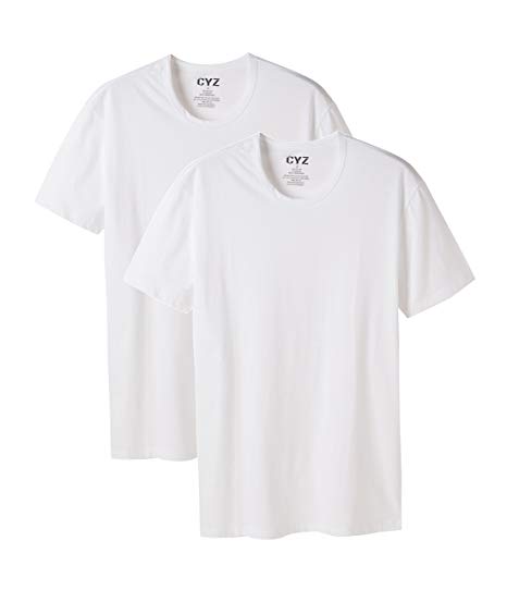 CYZ Mens Cotton Stretch Crew Neck Undershirts T-Shirt Fitted 2-PK