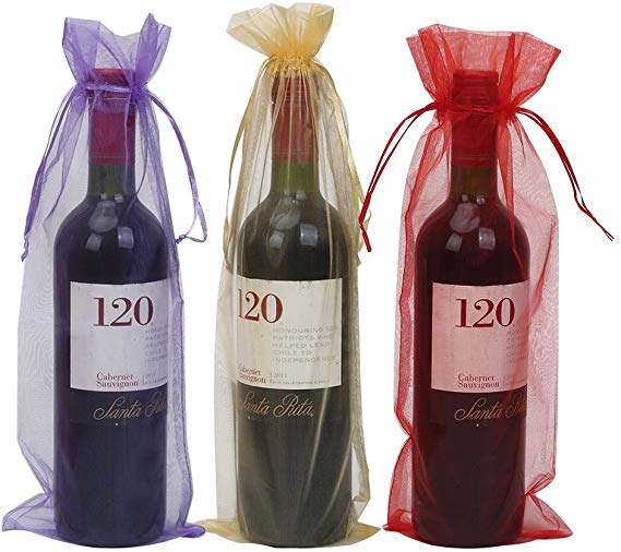 HRX Package 30 Pack Organza Wine Bottle Gift Bags with Drawstring for Christmas, 14.7 By 5.3 inches