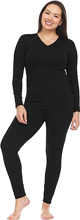 Thermajane Long Johns Thermal Underwear for Women Fleece Lined Base Layer Pajama Set Cold Weather