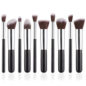 Angel Kiss Makeup Brushes Professional Makeup Brush Set Synthetic Cosmetics Kabuki Makeup Foundation Blending Eyeliner Blush Contour Brushes for Powder Cream Concealer Brush Kit (Silver/10 Pieces)