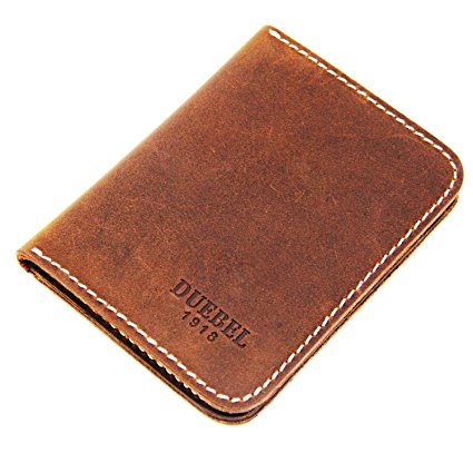 DUEBEL Bi Fold Slim Top Genuine Leather Thin Minimalist Front Pocket Wallets for Men, Made From Full Grain