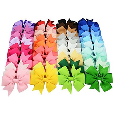 Prohouse（TM) 40Pcs Baby Girl Grosgrain Ribbon Boutique Hair Bows Clips For Teens Baby Girls Babies Toddlers
