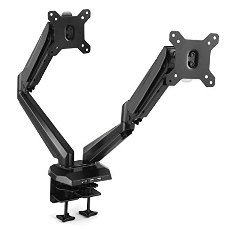 TNP Dual Monitor Stand Mount - Articulating Gas Spring Monitor Arm Desk Stand Adjustable VESA Mount Bracket For Computer Flat Screen LCD Display 10 - 27" Angle Free Tilt Swivel Rotate with Clamp Base