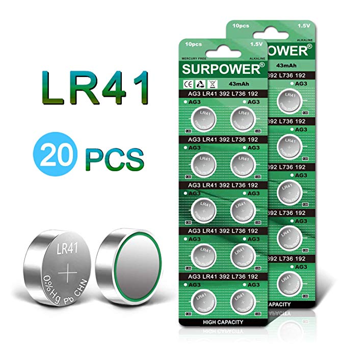 SURPOWER LR41 1.5V Button Cell Battery AG3 392 Batteries-20 Pack