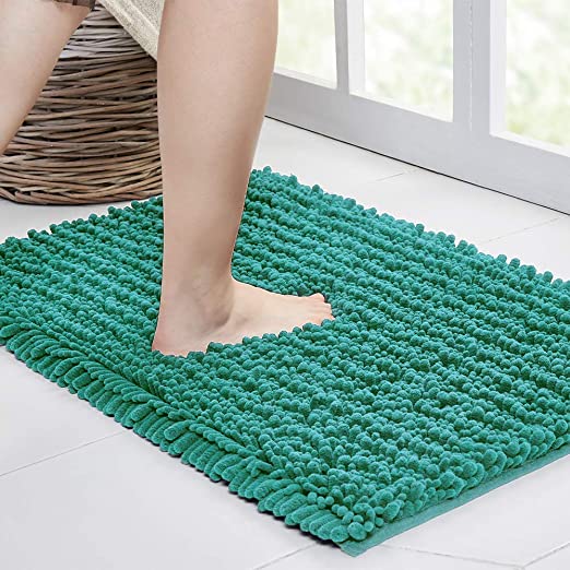 Walensee Bathroom Rug Non Slip Bath Mat (36x24 Inch Turquoise) Water Absorbent Super Soft Shaggy Chenille Machine Washable Dry Extra Thick Perfect Absorbant Best Large Plush Carpet for Shower Floor