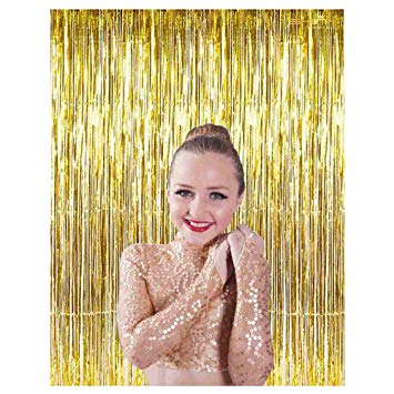 ShiDianYi 3FTx8FT-Gold-Foil Fringe Curtain,Party Fringe Backdrop,Sequin Wedding Backdrops,Fringe Curtain for Tassel Garland,Tinsel Foil,Metallic Curtain