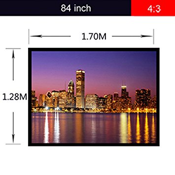 Excelvan® Portable Collapsible Projector Projection Screen 84 Inch, 4:3 PVC Fabric, Matte White with 1.1 Gain, Packaged In Rolls for Home Theater, Education, Conference Presentation (84Inch 4:3)