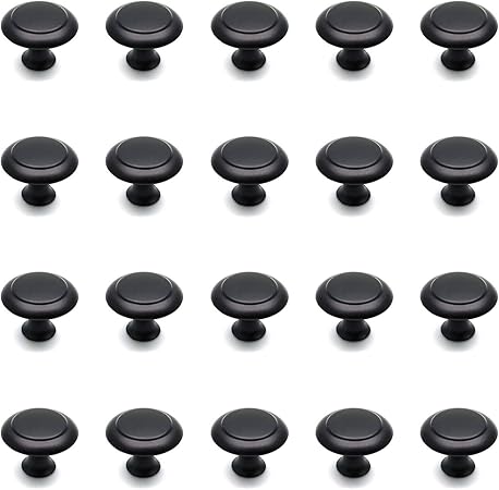 Round Cabinet Knobs,20-Pack, Dresser Knobs 1.1" Dia. Cabinet Knob Black Zinc Alloy