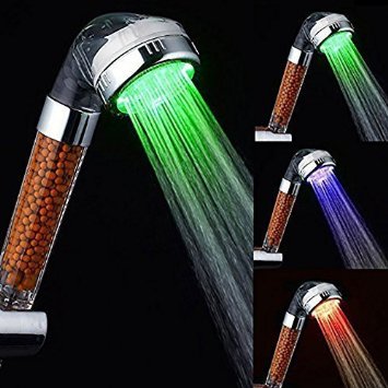LED Shower Head Magic Negative Ionic Filter Chlorine 3 Colors Changes with Changing Water Temp Bathroom LED Light Top Spray Shower Head