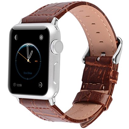 Apple Watch Band,Fullmosa Bamboo Luxury Genuine Calf Leather Strap Replacement Watch Band with Stainless Metal Clasp for iWatch Series1 Series2 Series3,Brown 42mm