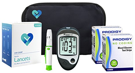 OWell Prodigy AutoCode Complete Diabetes Blood Glucose Testing Kit, TALKING METER, 100 Test Strips, 100 Lancets, Lancing Device, Manual, Log Book & Carry Case