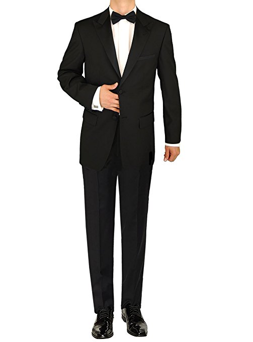 Giorgio Napoli Men's Tuxedo Suit 2 Button Peak Lapel Black