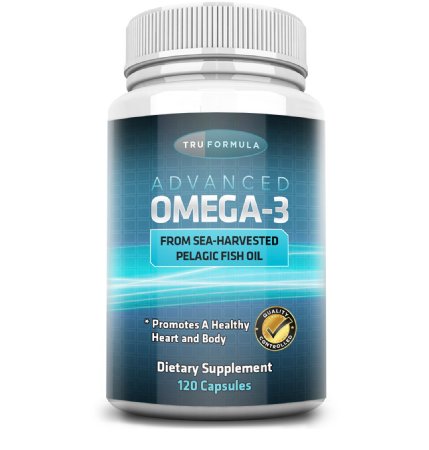 Advanced Omega 3 - 100 Pure Sea Harvested Pelagic Fish Oil  Natural Essential Fatty Acids - 4 Months Supply 120 Soft Gels