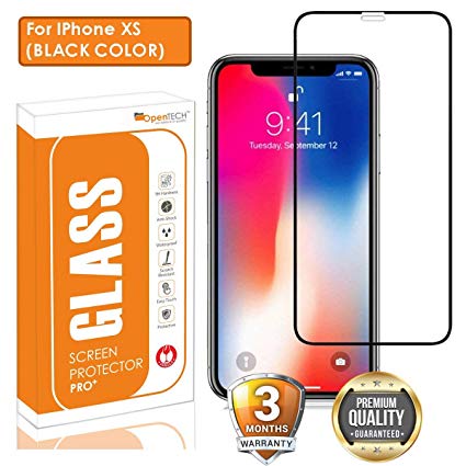 OpenTech® Edge to Edge Tempered Glass Screen Protector for Apple iPhone Xs with Installation kit (Black Color)