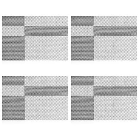 U'artlines 18"x12" PVC Placemats for Dining Table Stain-resistant Woven Vinyl Kitchen Placemat for Thanks Giving Holiday Vinyl Placemats Set of 4 (Grey-white)