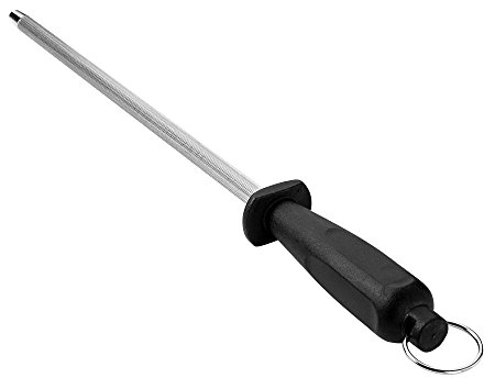 12 Inch Steel Round Knife Sharpener With Plastic Black Handle For Sharpening Knives: Steak Knives, Kitchen Knife, Knife Sets, Cutlery, Bread Knife, And All Blades - By Kitch N' Wares