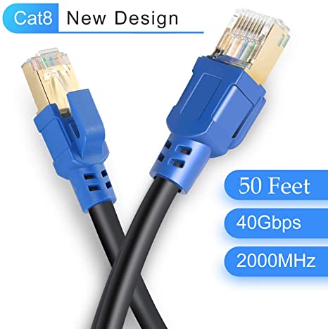 CAT 8 Ethernet Cable 50 ft, High Speed SSTP LAN RJ45 Cord, Internet Network UP for Router, Modem, Gaming, etc.