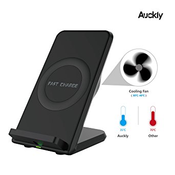 Fast Wireless Charger with Cooling Fan, Auckly 2 Coils Qi - Quick Wireless Charging Stand for GALAXY S8 / S8 Plus / S7 / S7 Edge Plus / S6 Edge  / Note 5 (Black)