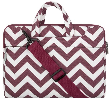 Mosiso Laptop Shoulder Bag / Sleeve Briefcase, Canvas Fabric Carrying Case Bag for 12.9 iPad Pro / 13.3 Inch Laptop / Notebook Computer / MacBook Air / MacBook Pro, Chevron Wine Red