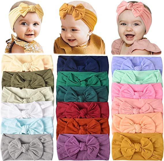 18PCS Baby Nylon Headbands Hairbands Hair Bow Elastics for Baby Girls Newborn Infant Toddlers Kids
