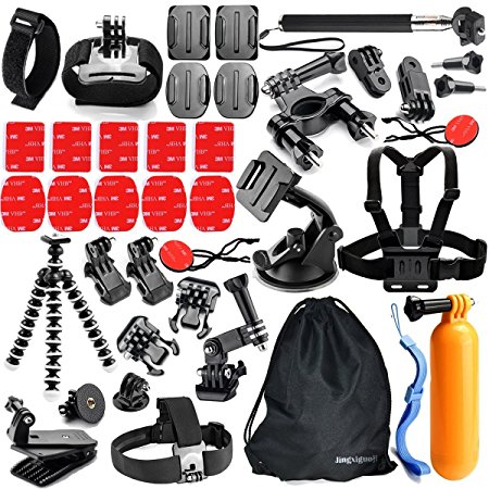 GoPro Accessories Kit for GoPro Hero 5 Black, 4 3  3 2 1, JingXiGuoJi GoPro Session Accessories Bundle with Chest Mount Harness, Head Strap (42-Items)