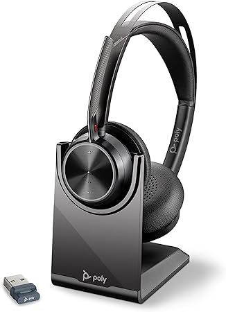 Poly Voyager Focus 2 UC Wireless Headset with Microphone & Charge Stand (Plantronics) - Active Noise Canceling (ANC) - Connect PC/Mac/Mobile via Bluetooth -Works w/Teams, Zoom & More-Amazon Exclusive