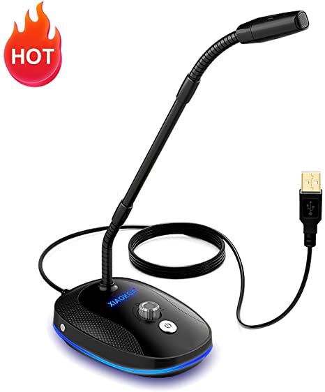 USB Computer Microphone with Volume Control Switch Button and LED Indicator,360°Flexible Gooseneck USB Microphone for Desktop, PC, Laptop, Mac, PS4-Condenser Mic for Recording,Streaming,YouTube
