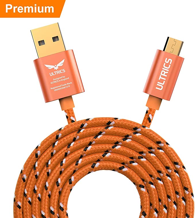 ULTRICS Micro USB Cable 2M, Nylon Braided High Speed Long Android Charger Cord, Fast Charging Data Sync Lead Compatible with Samsung S7/ S6 Edge, LG, Nokia, Nexus, Tablet, PS4, Xbox One – Orange