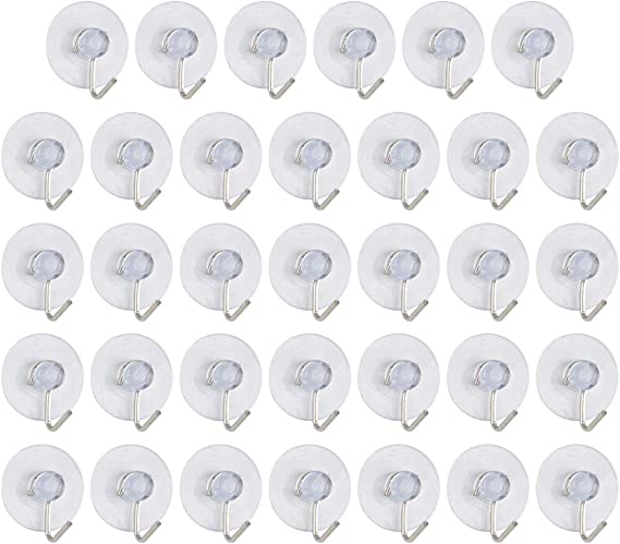 uxcell 34pcs Suction Cup Hooks 1 Inch Diameter Wall Hooks Hangers Removable Kitchen Bathroom Wall Vacuum Holder for Smooth Tile Glass