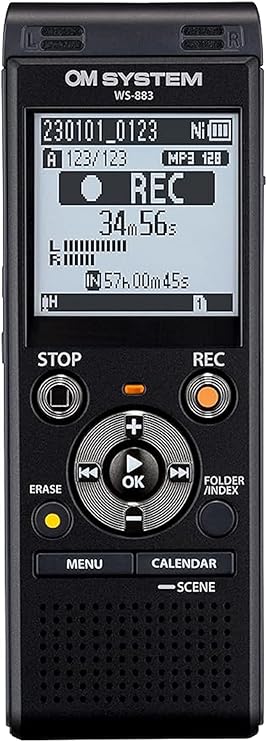 OM SYSTEM Olympus WS-883 Digital Voice Recorder, Linear PCM/MP3 Recording Formats, USB Direct, 8gb Playback Speed and Volume Adjust, File Index, Erase Selected Files